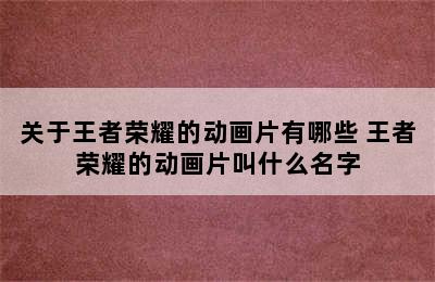 关于王者荣耀的动画片有哪些 王者荣耀的动画片叫什么名字